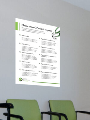 The GP Code of Rights poster on a waiting room wall.